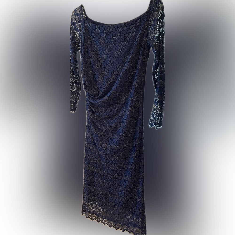 David Meister navy lace knee length dress